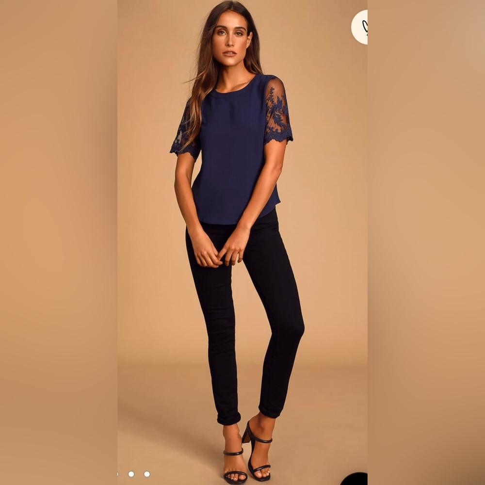GORGEOUS Lisa Marie Navy Blue Embroidered Top by Lulus